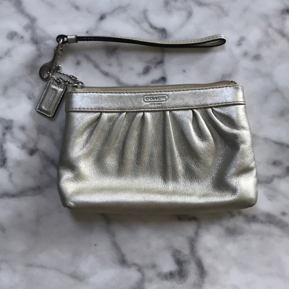 COACH Gold Leather Wristlet Clutch